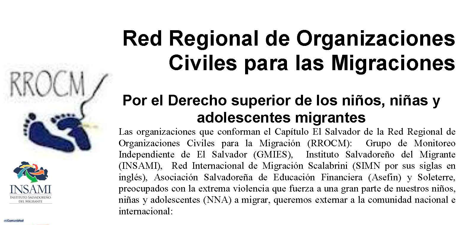 Comunicado de Prensa RROCM por el Derecho del Interés Superior del Niño, Niña y Adolescente Migrante