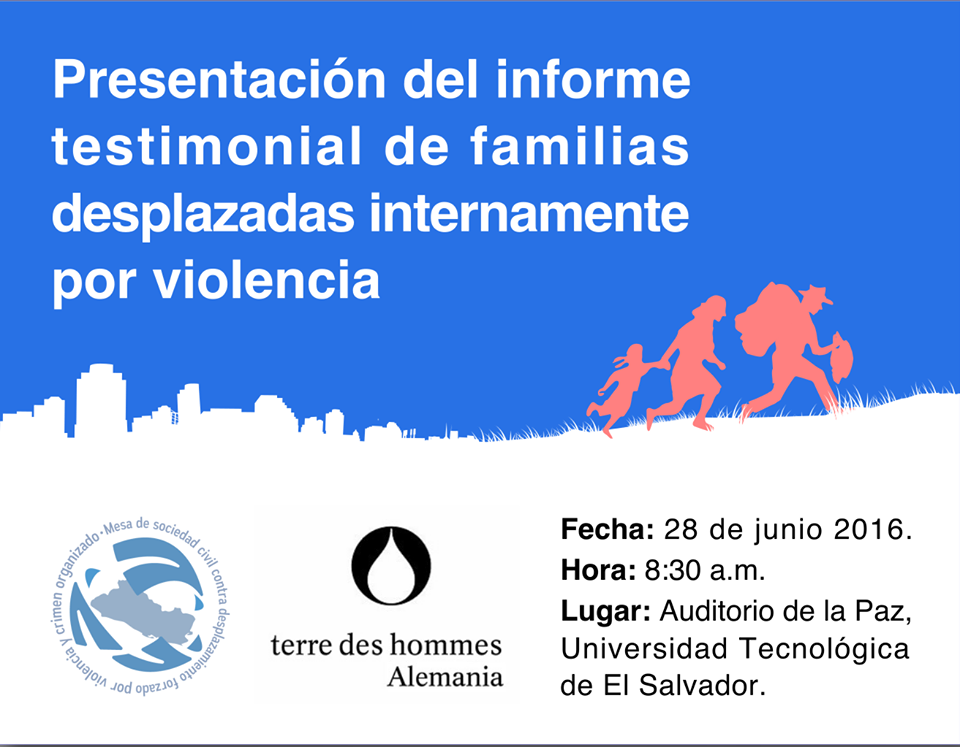 Presentación de informe testimonial sobre familias desplazadas internamente por violencia.