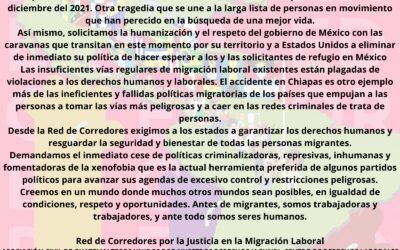 Comunicado público en Respuesta a la Tragedia de Chiapas